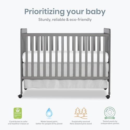 Image of Dream On Me Full Size Carson 3-in-1 Convertible Baby Crib, Locking Wheels | Portable & Converts to Toddler Bed & Daybed, 3 Adjustable Height, Wooden Crib, GREENGUARD Gold & BSA Verified, Steel Grey