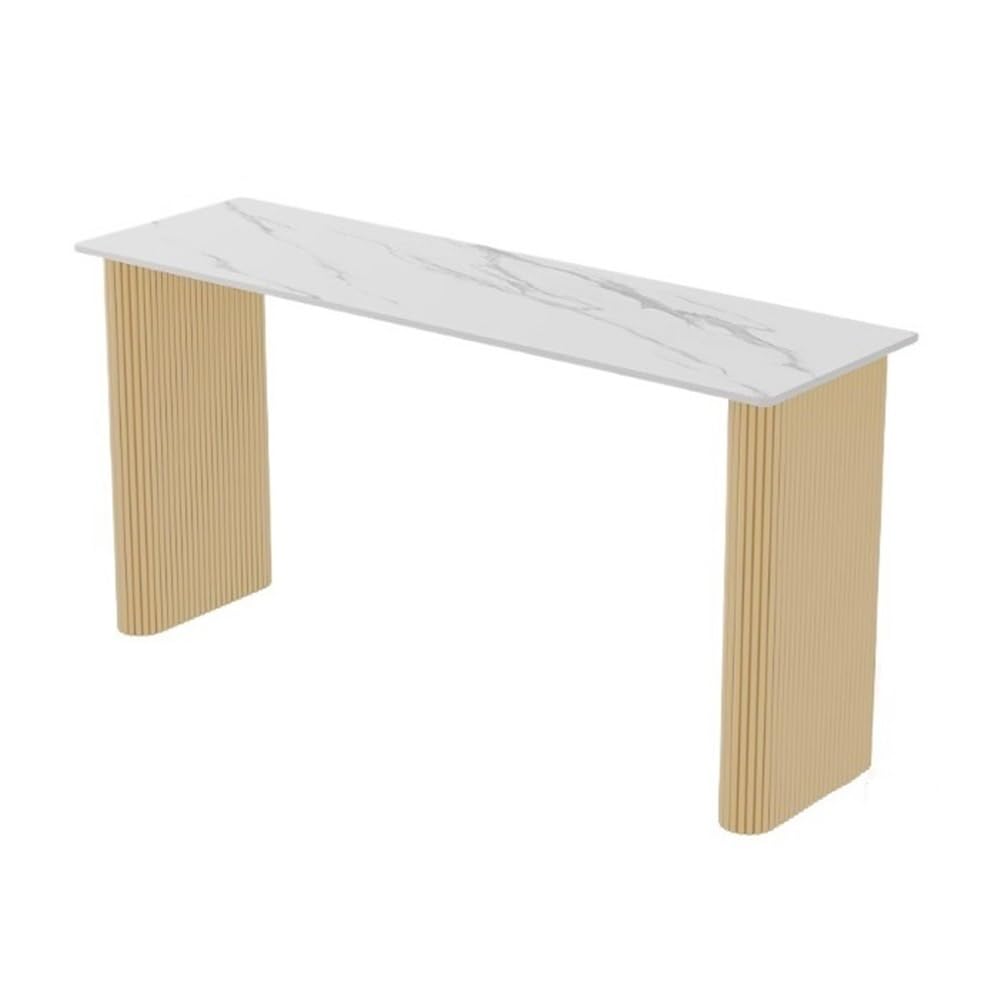 Pub Cocktail Table Bar Table Slab Rock for Home with Metal Legs, Commercial Table, Long, Narrow and High Top (Gold)