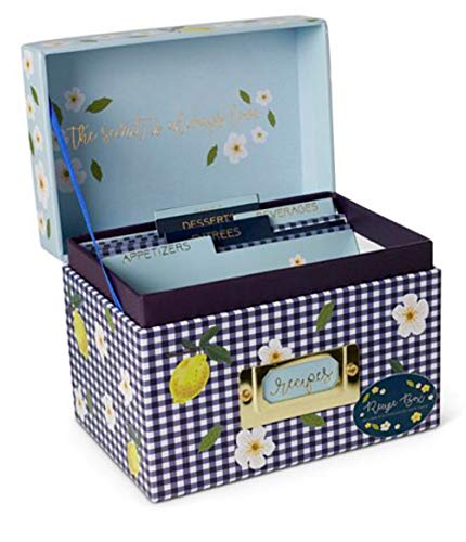 Tri Coastal Lovely Things Recipe Box with Dividers and Cards, Lemon/Blue