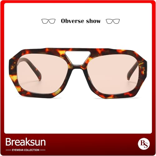 Retro Aviator Sunglasses for Women Men Trendy 70s Hexagonal Square Double Bridge Vintage Sun Glasses4