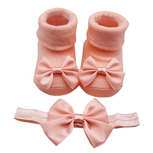 Children Kids Soft Bottom Toddler Shoes Bowkot Princess Floor 1PC + 1PC Bow Hairband Seamless Toe (Orange, 6-12 Months)