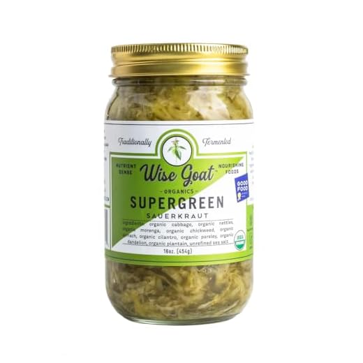 Raw Organic Fermented Probiotic Sauerkraut, "Supergreen" Variety [Vegan, Gluten Free, Non-GMO, Probiotic] 16oz Glass Jar by Wise Goat Organics