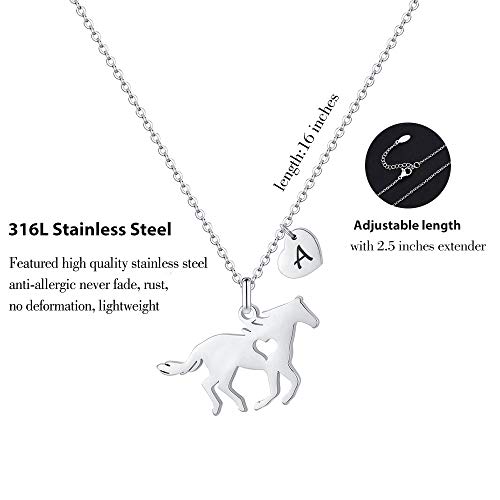 Horse Jewelry For Girls 10-12, Girl's Teen's Horse Necklace On An 16" Cable Chain With A 2.5" Extender Stainless Steel Kids Heart Initial Necklace F Letter Necklace Horse Gifts For Horse Lovers #TOP3