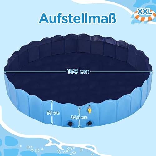 Yaheetech Hundepool 160cm mit Sprinkler, 0.6cm Verdickter Faltbarer Planschbecken für Hunde, rutschfest Hundeplanschbecken, Wasserspielzeug für Sommer Outdoor Garten, Blau