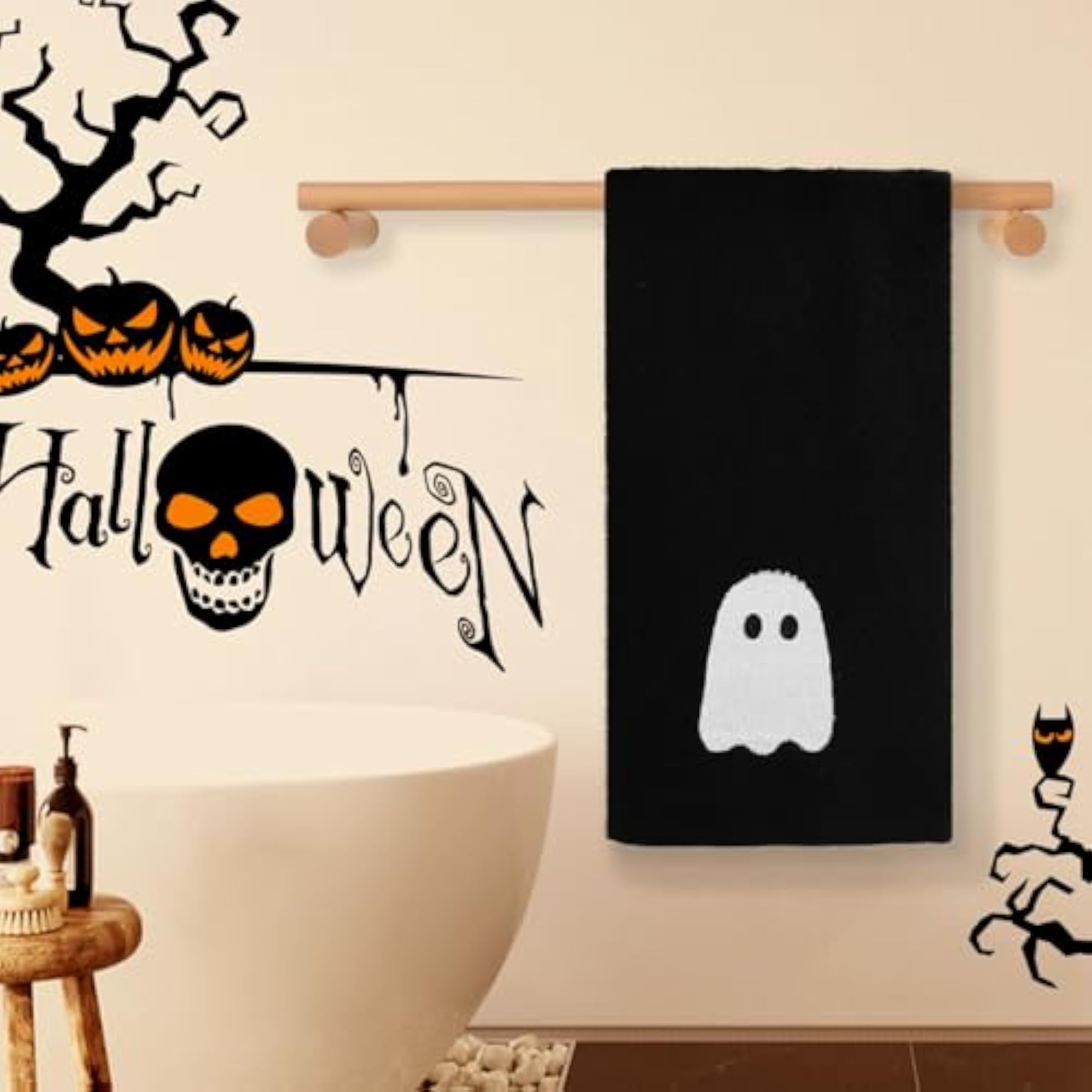 4 Pcs Halloween Hand Towels Set, Embroidered Ghosts