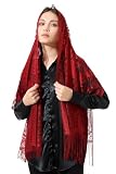 ihvan online Scarfs for Women, Lightweight Tulle Shawls and Wraps for Evening Dresses, Head Covering Chapel Veil Lace Shawl, Burgundy