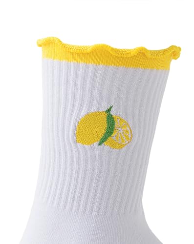 Image of Yawlsow Cute Pilates Grip Socks for Women Ruffle Frilly Yoga Socks Non Slip Cotton Crew Grippy Sock for Barre Workout