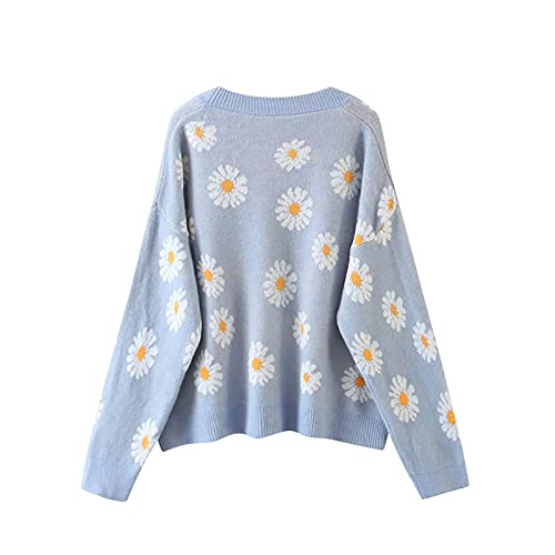 Sweaters For Women, Women's Turtleneck Polka Dot Sweater Women Heart Sweater Shirt Women's Autumn And Winter Fashion Flower Cardigan Sweater V-Neck Long-Sleeved Sleeve Black Dress (One Size, Blue) #TOP2