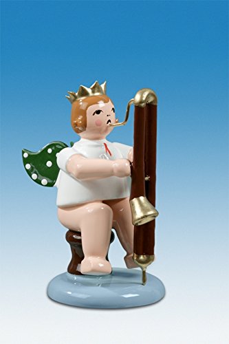 Ange de Noël en bois avec basson artisanat traditionnel monts Métallifères 6cm