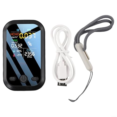 Monitor inteligente de calidad del aire interior para el hogar y la oficina con pantalla a color de 1.9 pulgadas, HCHO preciso, TVOC, 4 indicadores de color para diferentes niveles de aire (negro)