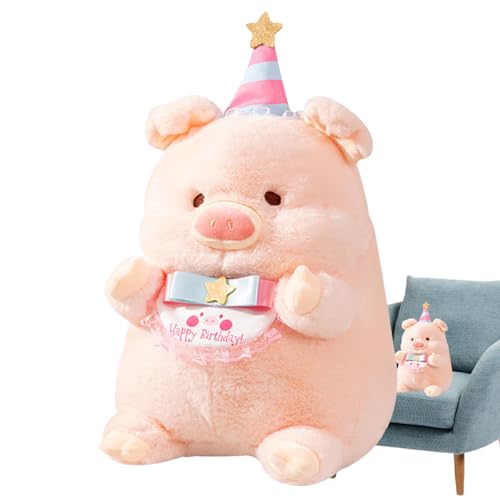 Aufquwk Oreillers en Peluche de cochons Mignons, Animal en Peluche de Dessin animé - Oreiller Doux et Confortable Animal en Peluche - Oreiller en Peluche avec bannière « Joyeux Anniversaire »