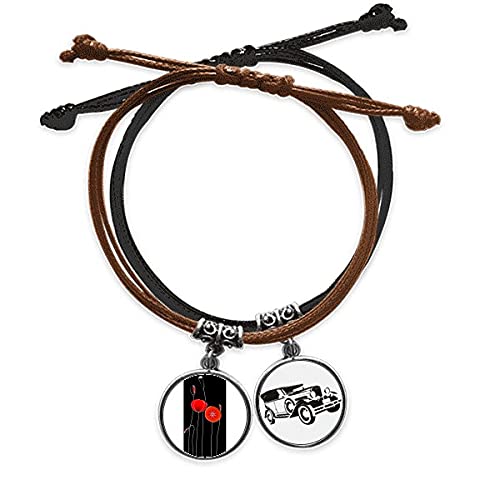 Bracelet corde rouge à fleurs line art maïs en cuir fait main