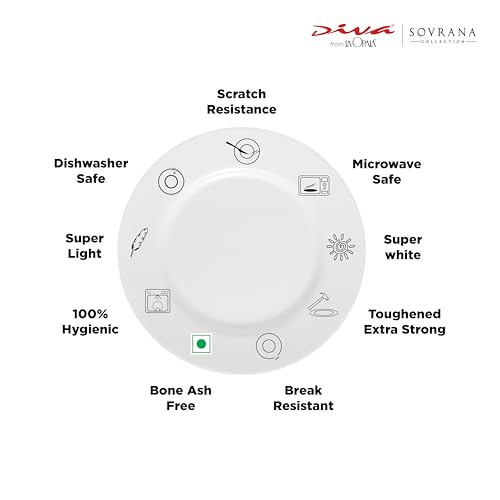 Image of La Opala Diva Sovrana Collection Opal Glass Crockery | Full Plate Set of 6 Regent Blue | Dinner Plate for Dining & Gifting | Microwave Safe | 100% Vegetarian | Extra Strong | Super Light & White