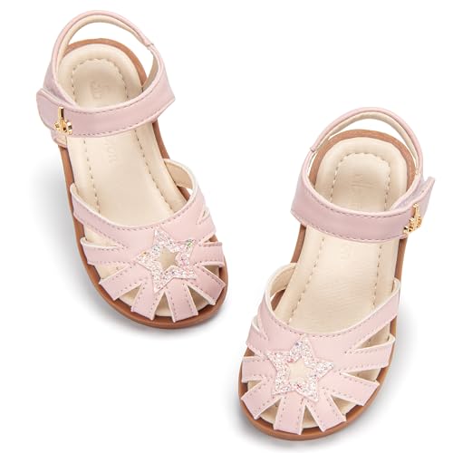 Image of THEE BRON Toddler Girls Closed-Toe Sandals Sweet Retro Cutout Summer Dress Shoes