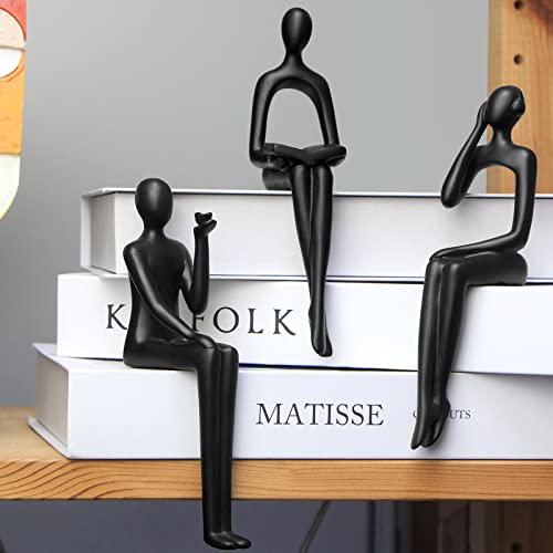 Kilarero 3Pcs Modern Shelf Decor For Home Office Living Room Table Desktop, Sitting Thinker Statue Abstract Sculpture Statue Home Decor Resin(Black-2) #TOP15