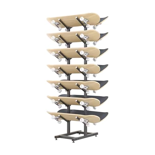 SHZYJBRY 7-Tiers Skateboard Racks, Free Standing Metal Snowboard Ski Storage Racks, Home Gym Organize Holder for Deck Longboard, Space Saving(Black, 7-Tier)