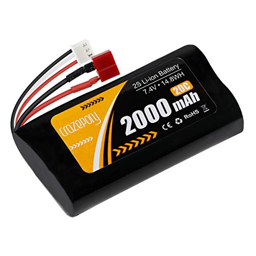 FancyWhoop 2S Batterie Li-ION 7.4V 2000mah 20C Batterie T Prise avec Câble de Chargeur USB pour Cavalier T16 T12 T8SG émetteur Télécommande Télécommande RC Voiture Hors Route Batterie de Camion