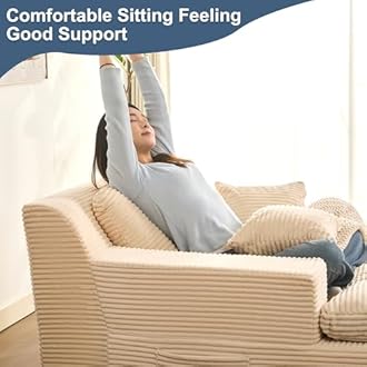 63" Chaise Lounge Chair Indoor, Set of Convertible Sleeper Sofa Couch with Throw Pillows & Side Pockets, Corduroy Upholstered Oversized Sofa Bed with Armrests for Living Room Bedroom, Beige