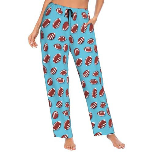 PrelerDIY Adorable American Football Balls Women Comfy Pajama Pants Stretch Sleepwear Lounge Pants With Pockets & Drawstring Small