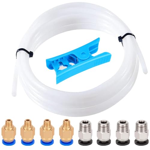 Aiqeer 8 Meters 3D Printer PTFE Teflon Tube with Cutter, 4 Pieces PC4-M6 Pneumatic Connector and 4 Pieces PC4-M10 Pneuma
