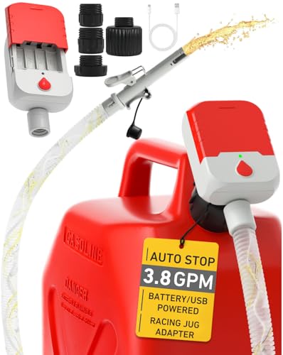 Fuel Transfer Pump with Auto-Stop 3.8 GPM Battery or USB Powered Cordless Gas Pump Portable Electric Pump for Gas Can with 51 Hose & 4 Adapters for Gasoline Diesel OilSpill-Free Refueling