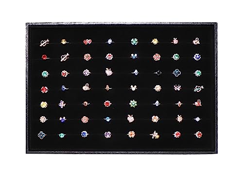 Wudygirl 7 Slots Velvet Ring Earrings Tray Storage Jewelry Showcase Display Stackable Rings Organizer Holder for Drawers, Black (Ring Tray)