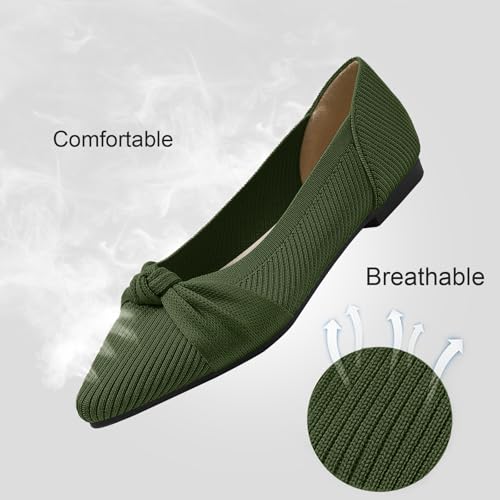 Image of TINGRISE Women's Flats Shoes Comfortable Dressy Pointed Toe Knit Washable Ballet Flat