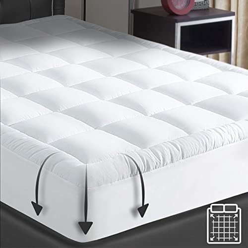 KOZZY HOME Thick Mattress Pad EU DOUBLE size, 350 TC Pillow Cotton Top Cooling Mattress Cover, Quilted Fitted Mattress Protector, 15-45 cm Deep Pocket Topper - Not Waterproof (140x200 cm, White)