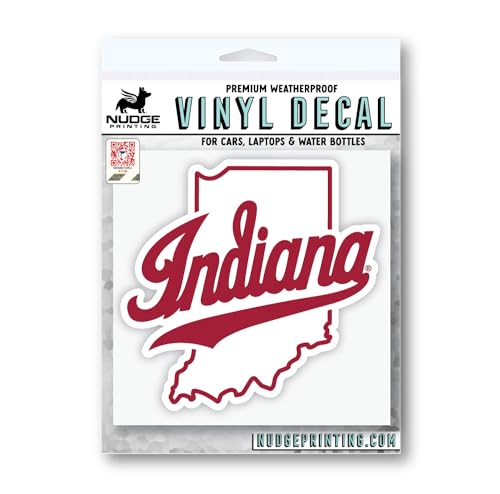 Image of Indiana University IU Hoosiers Script Indiana Over State of Indiana Weatherproof Vinyl Sticker Car Decal from Nudge Printing