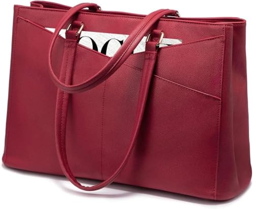 Image of LOVEVOOK Laptop Bag for Women 17.3 Inch Tote Bags Waterproof Leather Briefcase Computer Women Business Office Work Bag,Christmas Red