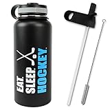 Urbanifi Hockey Water Bottle Ice Tumbler 32 oz Gift for Mom Men Kids Flask Sports Travel Waterbottle, Stainless Steel, Vacuum Insulated, Keeps Water Cold for 24, Hot for 12 hours (Hockey)