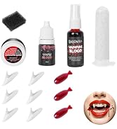 Halloween Vampire Teeth Fangs Makeup and Fake Blood Kit,1 Fake Blood Spray,1 Dripping Blood,3 Fak...