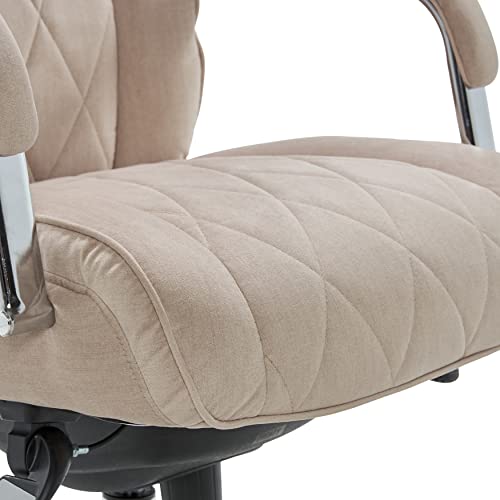 La-Z-Boy Sutherland Quilted Leather Executive Office Chair With Padded Arms, High Back Ergonomic Desk Chair With Lumbar Support, Cream Microfiber Fabric #TOP6