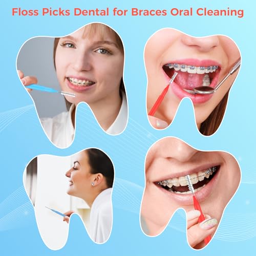 Image of 100 Pcs Interdental Brushes, 2 Sizes Braces Flossers for Cleaner | Braces Brush Soft Dental Brushes Toothpicks Dental Floss Picks Dental for Braces Oral Cleaning(Red,Blue)