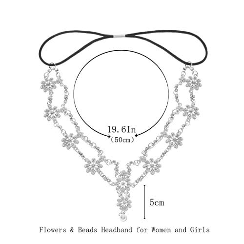 Unsutuo Hair Jewelry Head Chain Wedding Bohemian Floral Headband Elastic For Women And Girls… (Silver) #TOP3
