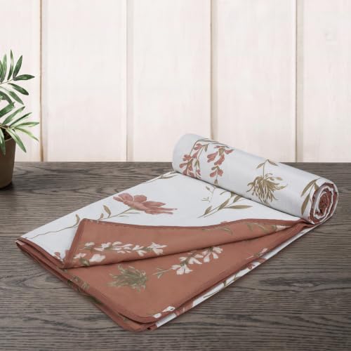 Image of HUESLAND 100% Cotton Reversible Dohar Double Bed Cotton | Soft Cambric Weave, All Weather Light AC Blanket | 86 x 94 inches, Floral - Rust & White