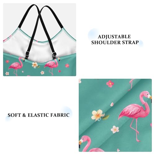 senya Girls Swimsuits One-Piece Swimwear Tie Bathing Suit Beach Summer Round Neck 5-6T Flamingo Flowers Green Background Pattern3