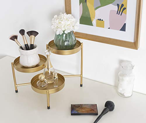 Image of Kate and Laurel Finn Modern Tri-Level Plant Stand, 7.25 x 7.25 x 10, Gold, Indoor Multi-Tiered Plant Stand for Tabletop