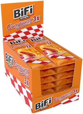 BiFi Currywurst – 30er Pack (30 x 40g) – Salami Wurstsnack mit Currysauce in einem lockeren Teig - Wurst im Weizenbrötchen To Go - für Unterwegs, im Büro oder beim Sport - Schinken