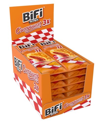 BiFi Currywurst 30er Pack (30 x 40g) Salami Wurstsnack mit Currysauce in einem lockeren Teig - Wurst im Weizenbrötchen To Go - für Unterwegs im Büro oder beim Sport - Schinkenwurst