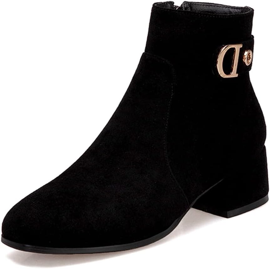 Women's Round Toe Dressy Ankle Boots Suede Metallic Side Zipper Block Low Heels Dress Short Booties