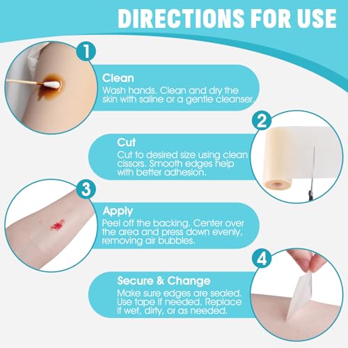 Image of Hydrocolloid Roll(4in x 10ft) for Wound Care - Cut-to-Size, Extra Large Hydrocolloid Patch Tape Bandages with Self-Adhesive - Waterproof Dressing for First Aid, Acne, Burns, Blisters