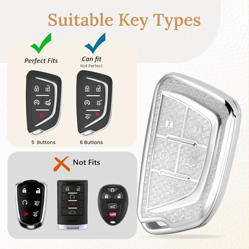 Image of Key Fob Cover for Cadillac, White Rhinestone Loop