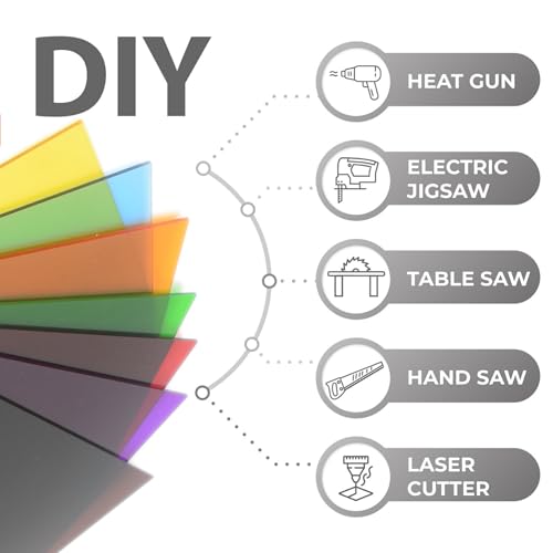 Image of 7 Pieces & 7 Colors 8 inch x 12 inch x 0.118 inch Transparent Colored Cast Acrylic Sheets, Plexiglass Plastic Sheet for Laser Cutting, Engraving Signs, DIY Projects.