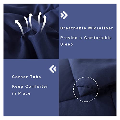 Downcool Queen Comforter Set -All Season Bedding Comforters Sets With 2 Pillow Cases-3 Pieces Bedding Sets Queen -Down Alternative Blue Queen Size Comforter Sets(88"X90") #TOP4