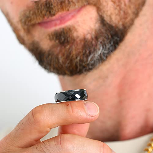 8Mm Titanium Fidget Wedding Rings Black Ceramic Faceted Spinner Rings For Men Women Silver, Nickel Free Anxiety Promise Engagement Ring Finger Band Comfort Fit Size 9.5 #TOP3
