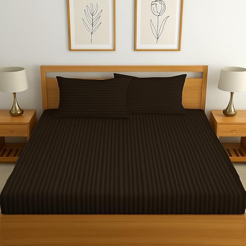 Image of Premium Coffee Microfiber Fitted Bedsheet for Queen Size Double Bed (72x72 inches) with 6-inch Drop and 2 Pillow Covers - 140 TC