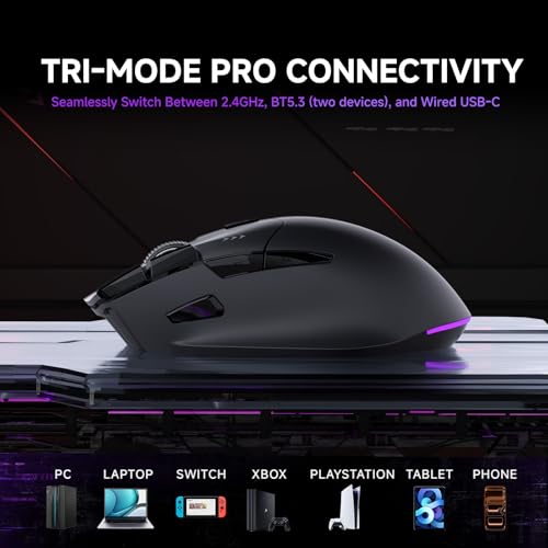 Image of TMKB M2 Wireless Gaming Mouse, 24K DPI, Tri-Mode 2.4G /BT /USB-C, 9 Buttons | Lightweight Ergonomic Grip, Programmable, 600mAh Rechargeable, DPI-Shift Button, RGB lighting, PTFE Feet, for PC Laptop Mac