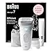 Braun Silk-épil 7, Epilator with Wide Head for Easy Hair Removal, Wet & Dry, Lasting Smooth Skin, with Lady Shaver Head & Trimmer Comb, Body Mini Shaver, 7-441, White/Silver