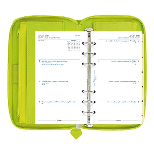 Filofax Saffiano Zip Organizer, Personal Compact Size, Pear - Cross-Grain, Leather-Look, Six Rings, Week-To-View Calendar Diary, Multilingual, 2023 (C022537-23) #TOP4